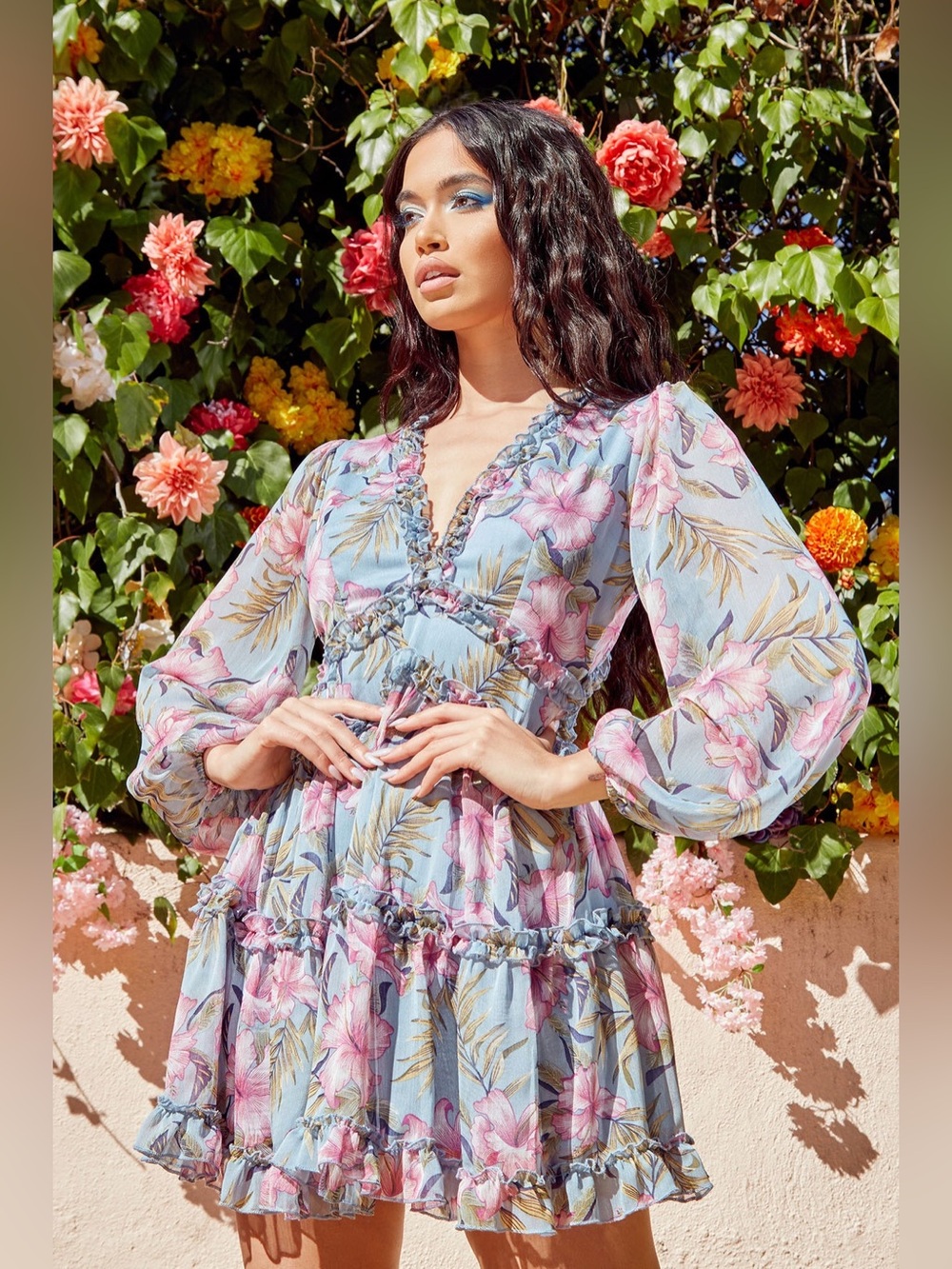 🌸Fashion Nova “In A Ruffle” Floral Mini Dress – Size Large 🌸